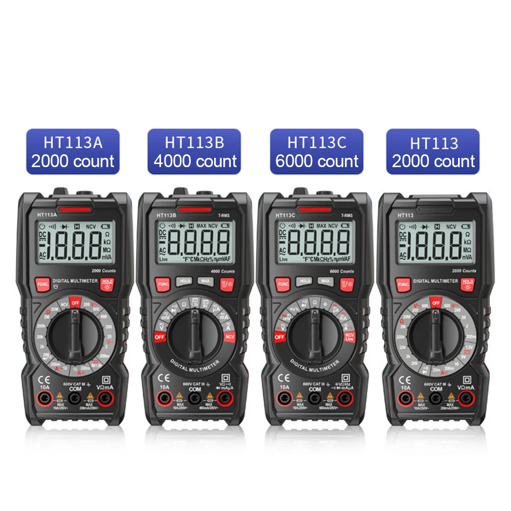 HT113 Digital Multimeter True-RMS DC/DA Voltmeter Ammeter Multimetro DMM Resistance Ohm Cap Hz Temp Tester Monitor