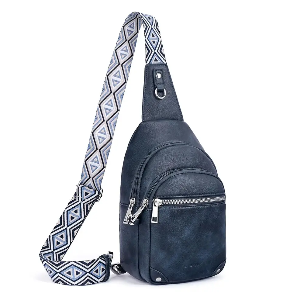 

Anti Theft Crossbody Bags for Women Travel Chest Sling Bag Leather RFID Purse Fanny Pack Blue