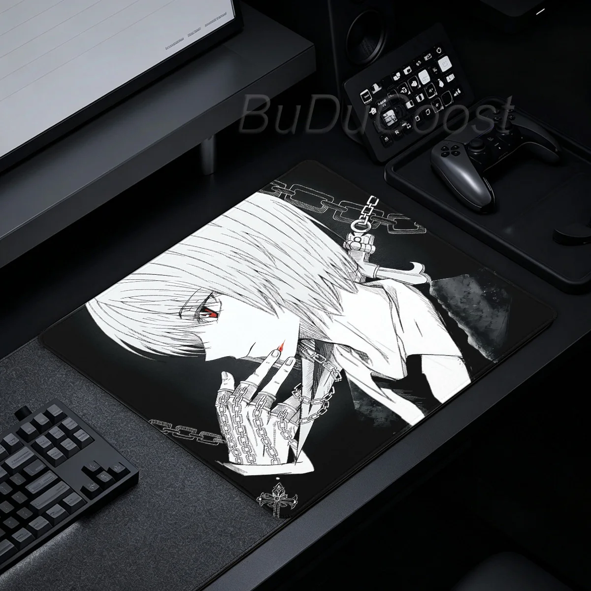 Black White Hunter X Hunter Kurapika Mouse Pad PC Gaming Computer Keyboard Playmat Rubber Non-Slip Lock-Edge Office Accessories
