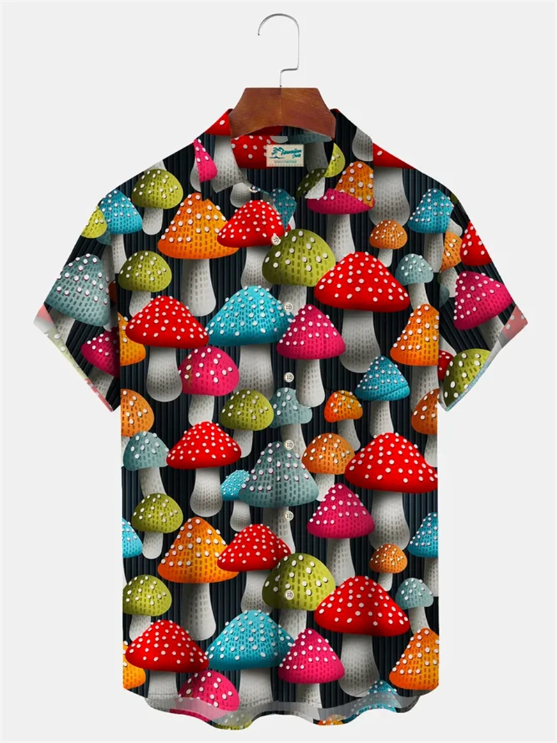 

Mushroom 3d Print Shirts Men Fashion Hawaiian Shirt Short Sleeve Casual Beach Shirts Boys Single-Breasted Blouse Men's Clothing