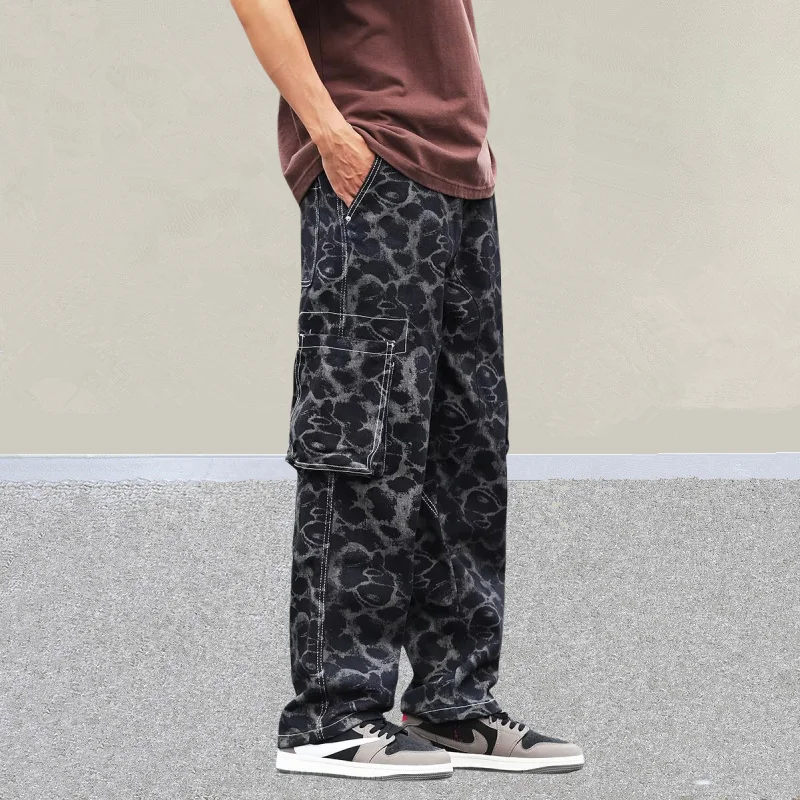 2025 Trashy Y2K Mode Schwarz Leopard Baggy Cargo Neue Jeans Hosen Für Männer 90S Vintage Kleidung Casual Baumwolle Hosen moda Hombre – Detail 9
