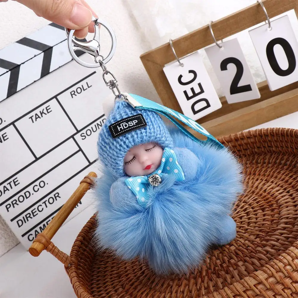 Kawaii carino palla ciondolo borsa ciondolo auto portachiavi per ragazze soffice bambola di peluche che dorme bambola di peluche portachiavi pompon portachiavi