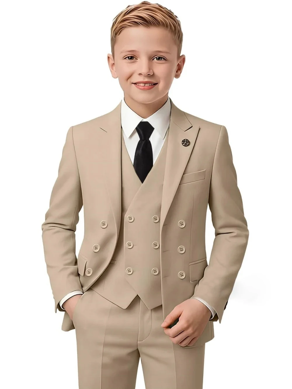 

New Boys Suit Double Breasted Hot Sale Slim Fit Tuxedo 3 Pieces Piano Performance Wear Kids Set Banquet Party Outfit Plus Size