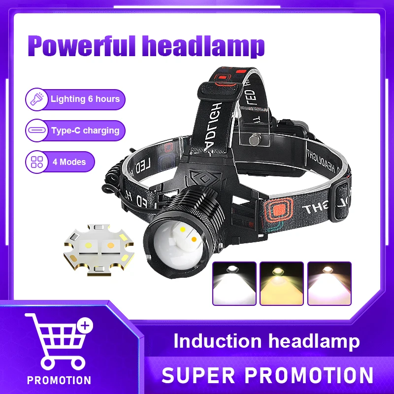 

High Power LED Headlamp 2*800W LED Two Kinds of Lights Usb Charging Head Flashlight Waterproof IPX6 Outoor Fishing Head lantern