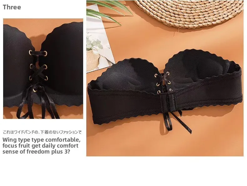 Trägerloser BH für Damen: Push-up, rutschfest, mit verstärkter Unterstützung, Tube-Top, umwickelbar, für kleine Größen – Detail 11