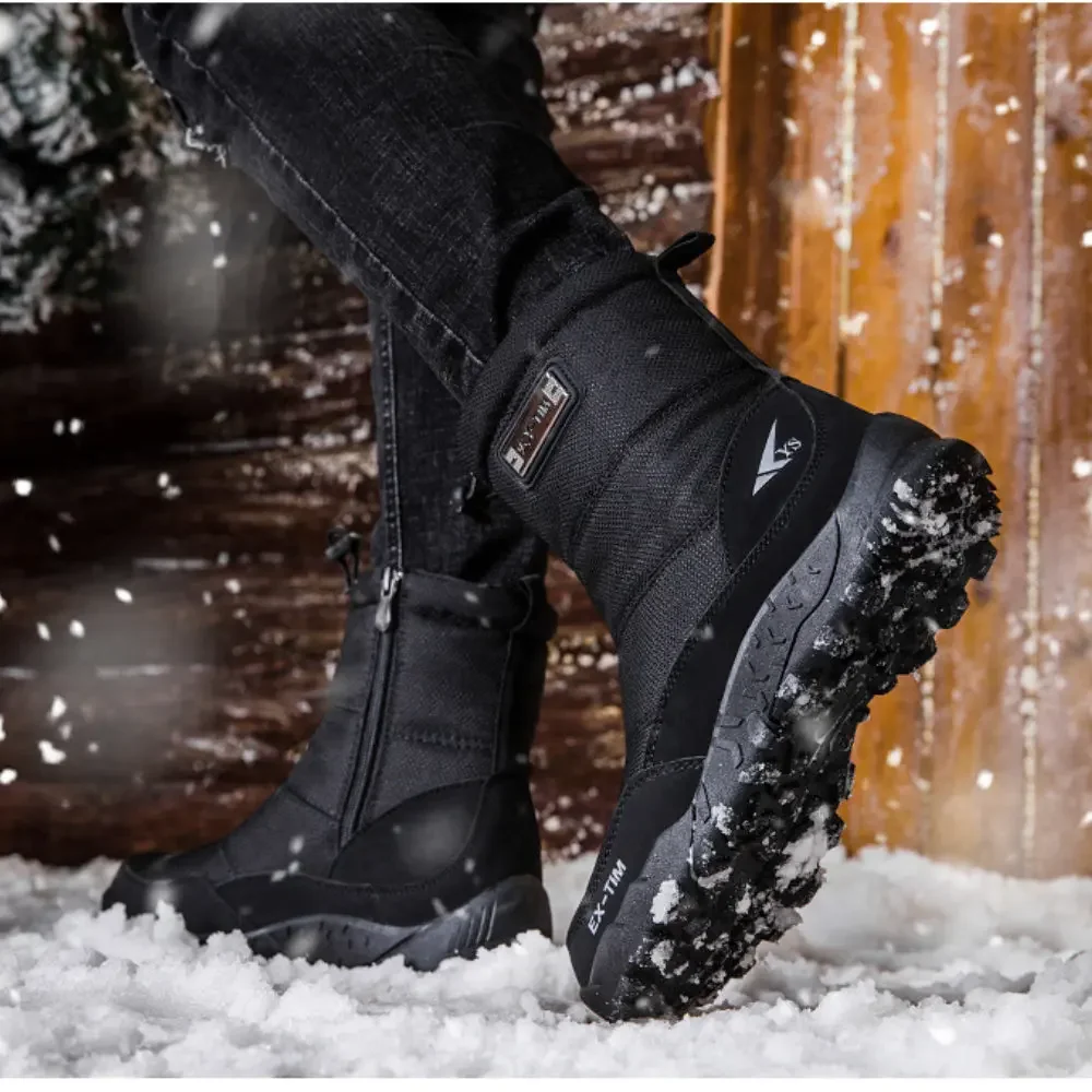 Bottes de neige imperméables pour homme, chaussures de randonnée d'hiver avec fourrure, antidérapantes, extérieur, plate-forme épaisse, peluche chaude