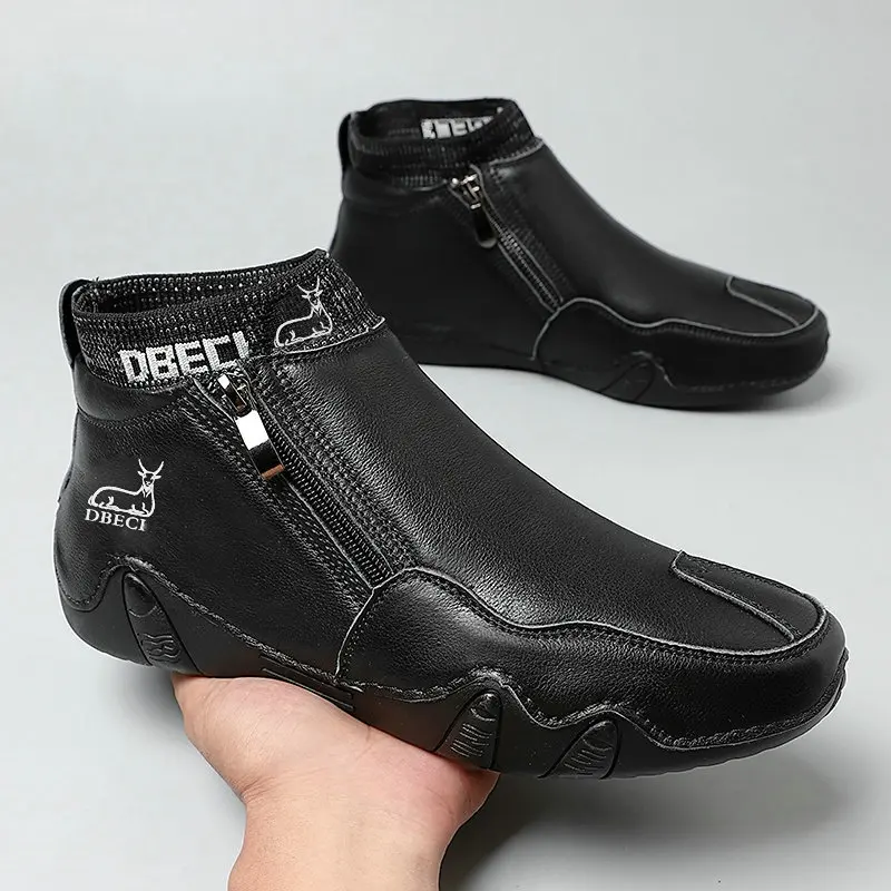 Retro Genuine Leather Large Size Men High Top Outdoor Shoes, Hot Selling Wearproof Casual Footwear For Independent Website