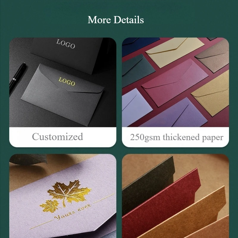 100PCS Free Custom Thickened Envelope Pearl Paper Invitation Letter Envelopes Gold Stamping 22x11cm