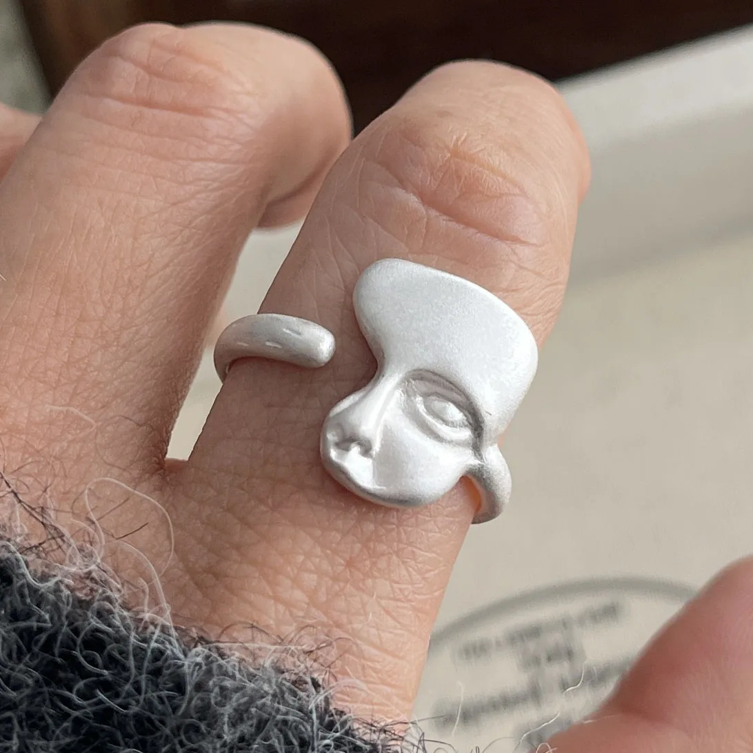 BF CLUB 925 Sterling-Ringe für Damen, schlicht, geometrisch, handgefertigt, unregelmäßig, Retro-Ring mit Jungen- und Mädchen-Gesicht, allergiefrei, als Geburtstagsgeschenk – Detail 3