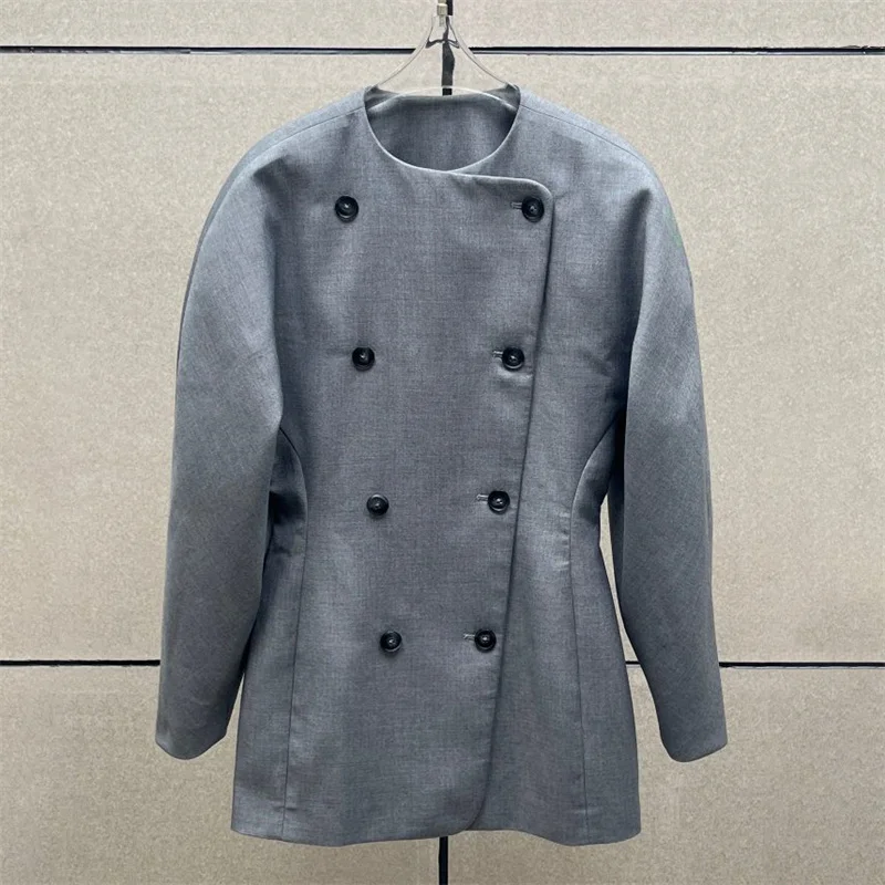 

Женская куртка, новинка осени 2024, двубортный топ с длинными рукавами, круглый вырез, облегающий крой, женское пальто, женский пиджак, верхняя одежда y2k