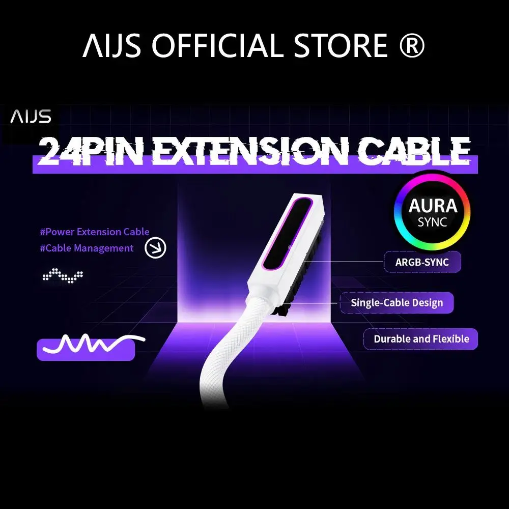 

AIJS ATX 24PIN Left Side Extension Cable,ARGB 5V 3Pin,18AWG One-Line Male-to-Female connector