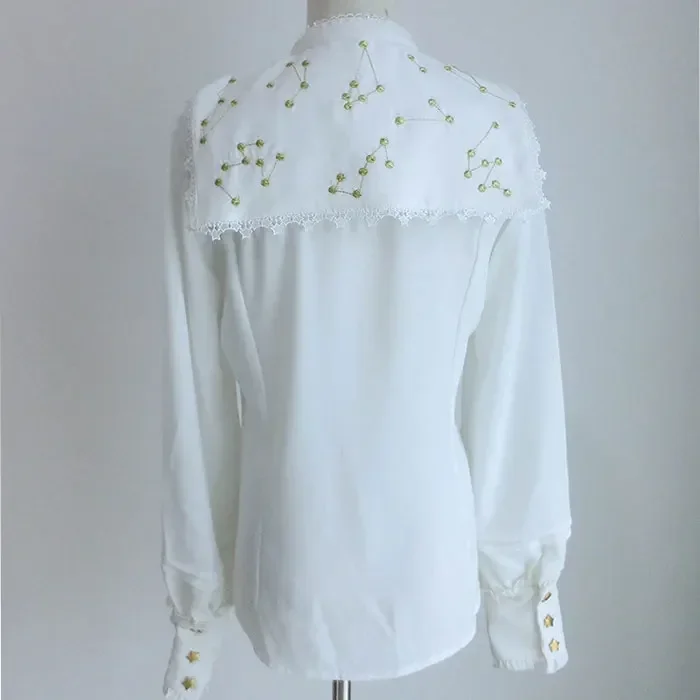 Sweet Constellation Embroidered Lolita Shirt Sailor Collar Chiffon Blouse for Women