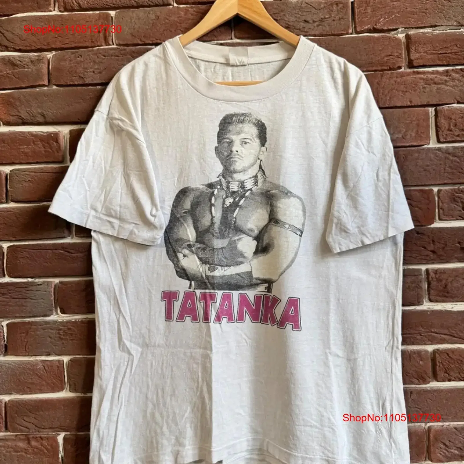 WWF Tatanka Vintage 90s Rare Wrestling Rap T Shirt White L vintage Washed Stylish Unisex Soft Stretched graphic Versatile
