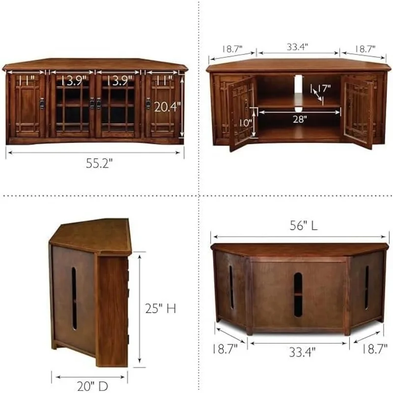 Massief houten Mission Eiken TV-standaard met vier deuren voor 60" TV's Woonkamer Ingesloten opbergplanken Entertainmentcentrum