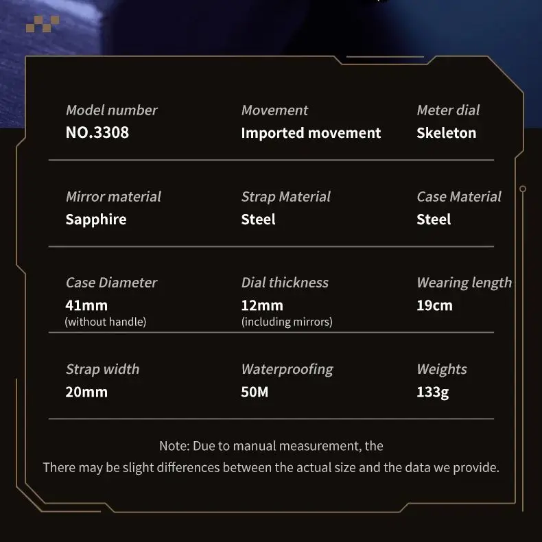 OUPINKE 3308 ساعات ميكانيكية أوتوماتيكية للرجال مستوردة من اليابان حركة مجوفة مينا ذهبي ساعة رجالية فاخرة