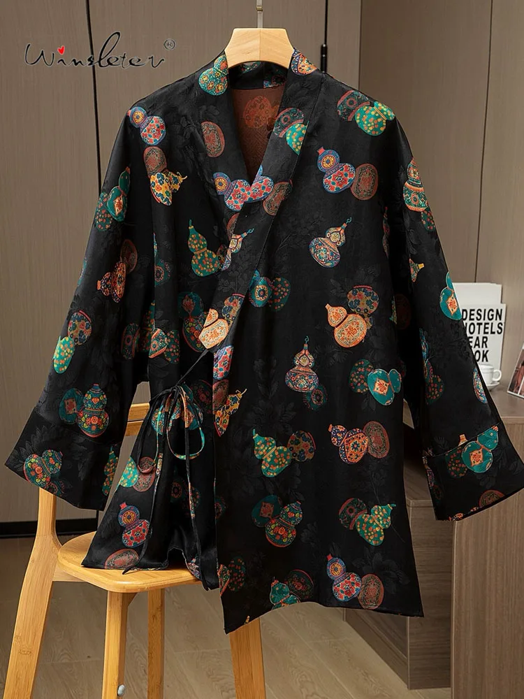 

Winsleter — женское элегантное пальто из 100% натурального шелка с водяной марлей, двусторонний жаккард, свободное пальто в стиле ретро, осень 2023, C5O437CC