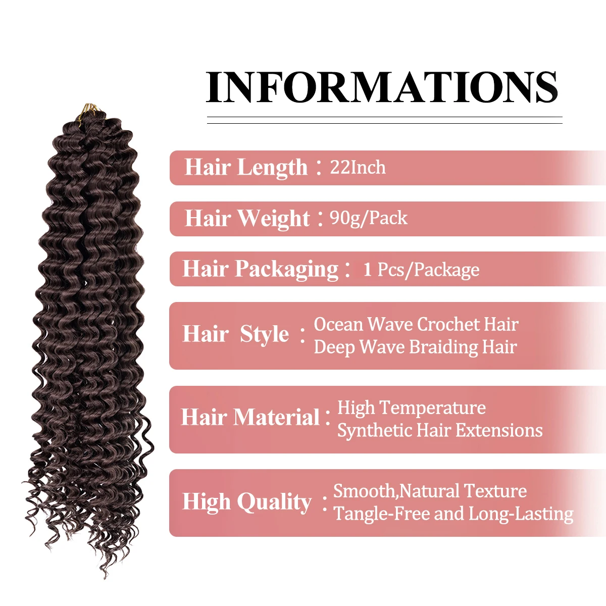 Extensiones de cabello trenzado de onda profunda sintética, cabello trenzado de ganchillo suelto de 22 pulgadas, Onda de agua Ombre