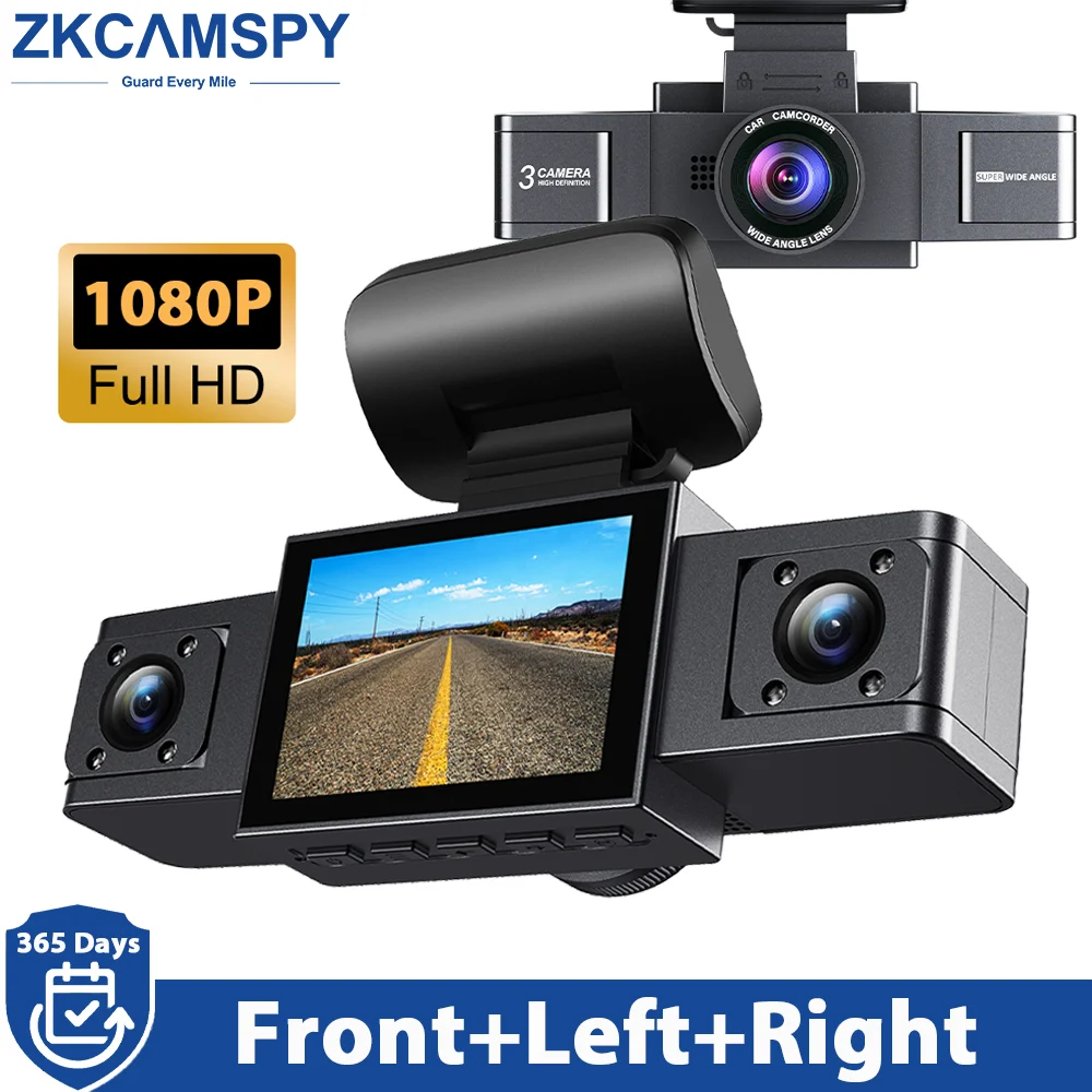 ZKCAMSPY 3‑Channel Dash Cam 1080P HD Three Lens Car DVR Black Box 24H Parking Monitor Loop Recording G‑Sensor Car Video Recorder