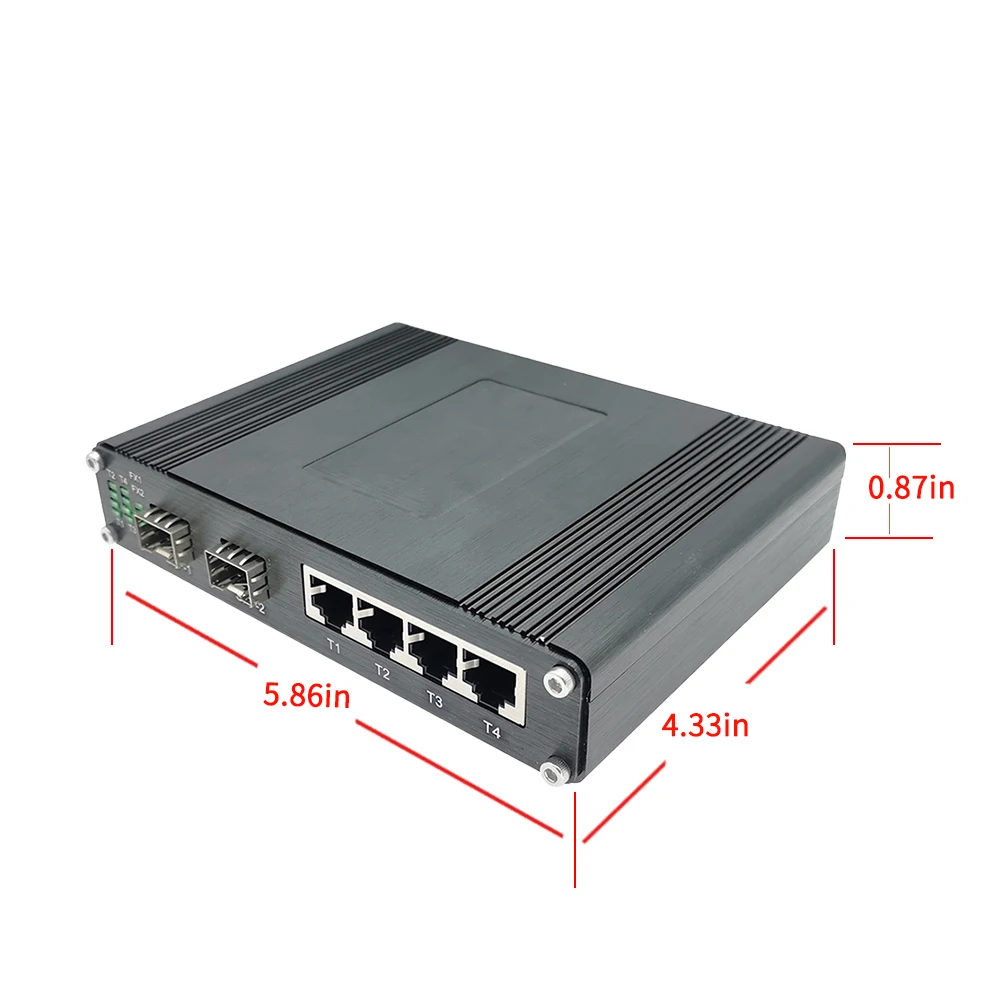 Industrial 4 Port Fast Ethernet Switch 2 Fiber 100FX Ports VLAN Support Full-Duplex/Half-Duplex 12-58V DC for IP Camera System