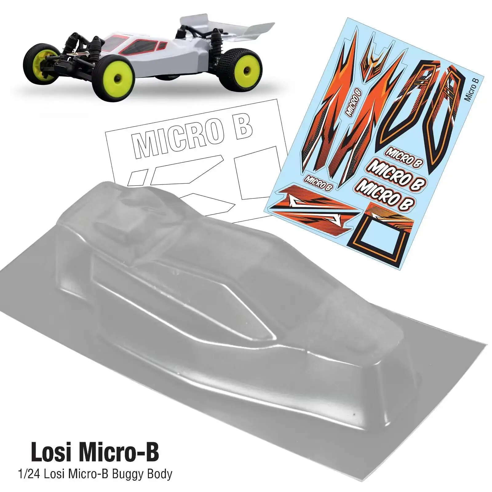 Losi 1/24 Micro-B Micro-T RC Car Parts Body Shell Car Shell Transparent PC with Stickers Thickness 0.6mm Upgraded Accessories