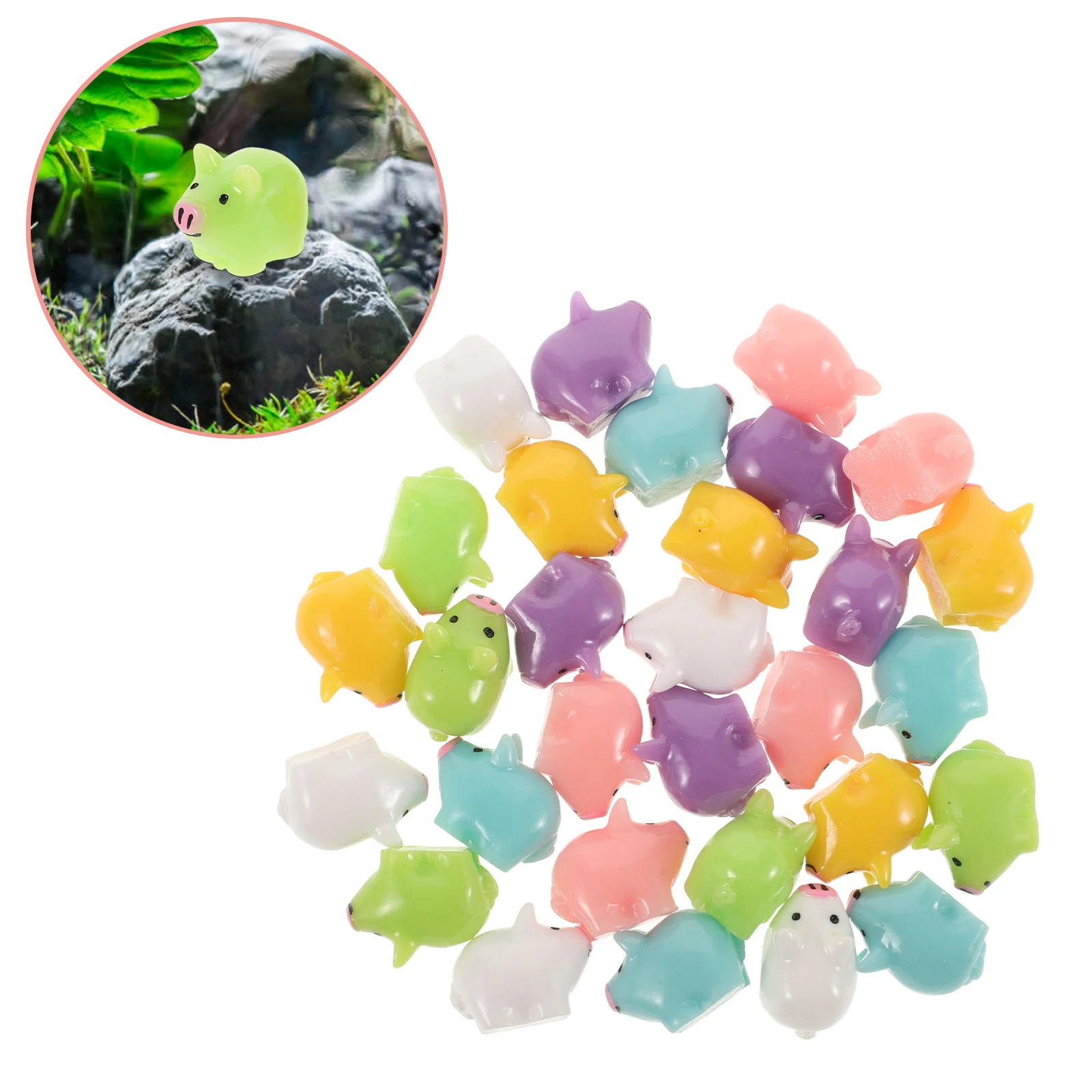 

30Pcs Small Piggy Ornament Resin Craft Cute Animal Statue for Tabletop Desk Garden Decoration Micro Landscape Adorable Mini