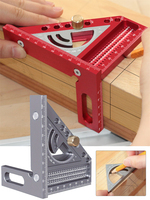 3D Multi-Angle Woodworking Square Protractor, Aluminum Alloy Miter Triangle Ruler T-Type Scriber - 22.5/30/45/60/67.5/90 Degree
