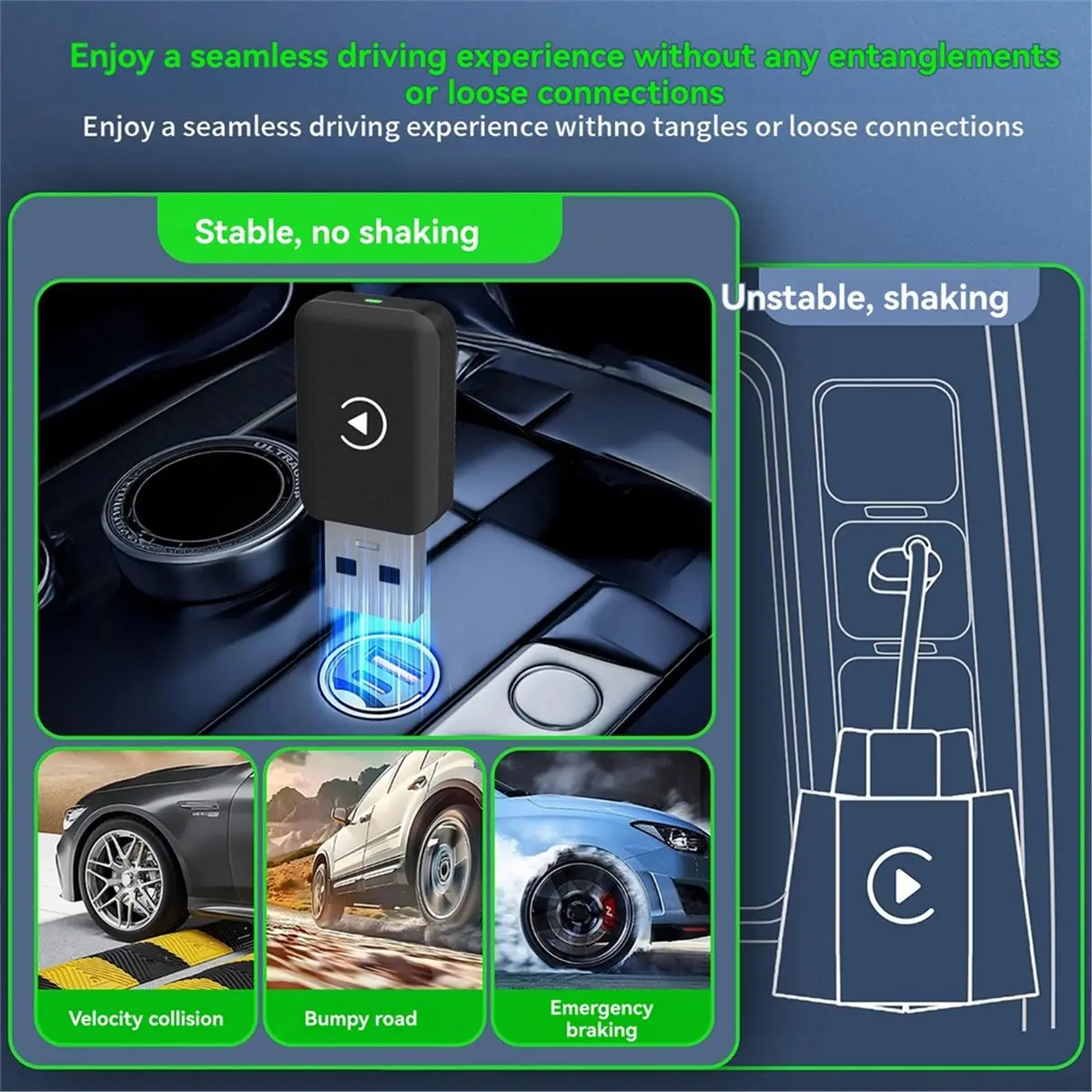 Happy New-  2 In1 Wireless Carplay Adapter Android AUTO Carplay Smart AI Box WiFi & Bluetooth Wired CarPlay to Wireless Carplay