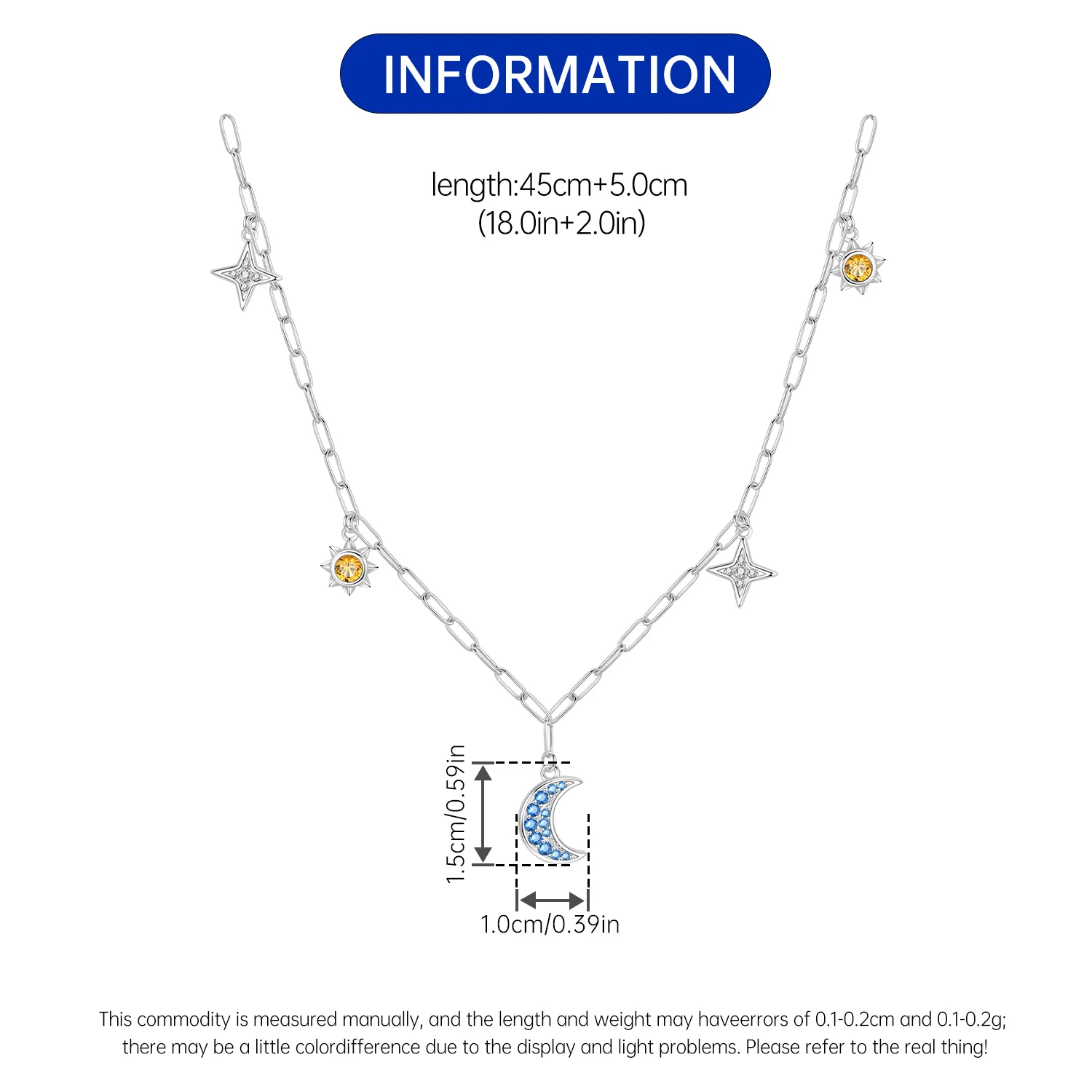Orstarry S925 Sterling Silber Stern Blauer Mond Sonne Halskette für Frauen Geburtstag Originelle Geschenke Mode Feiner Schmuck – Detail 6