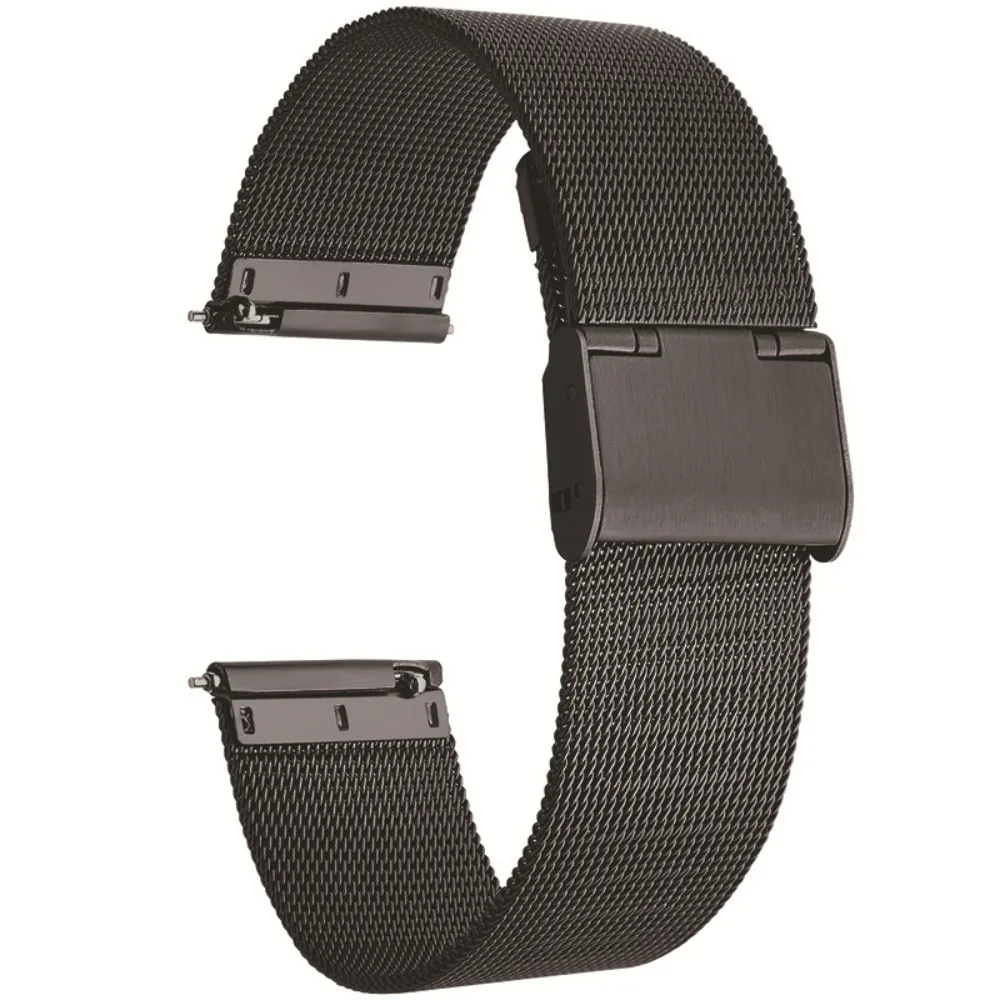 Black Milanese Watchband 12/14/16/18/20/22/24mm 304 Stainless Steel Watch Strap Quick Release Replacement Watch Band