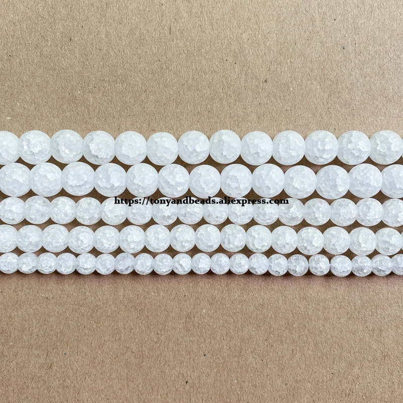 Natural Stone Matte White Snow Cracked Crystal Round Loose Beads 15\