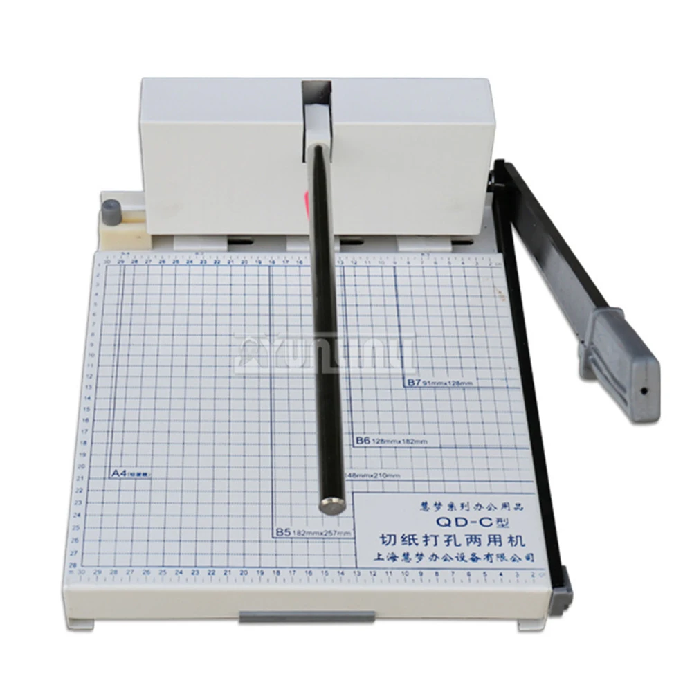 QD-C Manual Puncher 4/5/6mm Paper Document Punching and cutting machine 3-hole punch A4 paper files cutter 10mm thickness