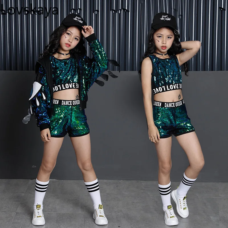 Hiphop Street Modern Dance Kostuums Honkbal Uniform Lovertjes Kleding Kinderen Jazz Dance Performance Kleding Dames