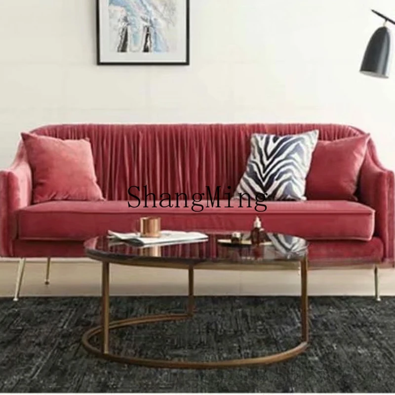 

FG modern metal three-person sofa living room flannel soft bag leisure club fashion reception sofa