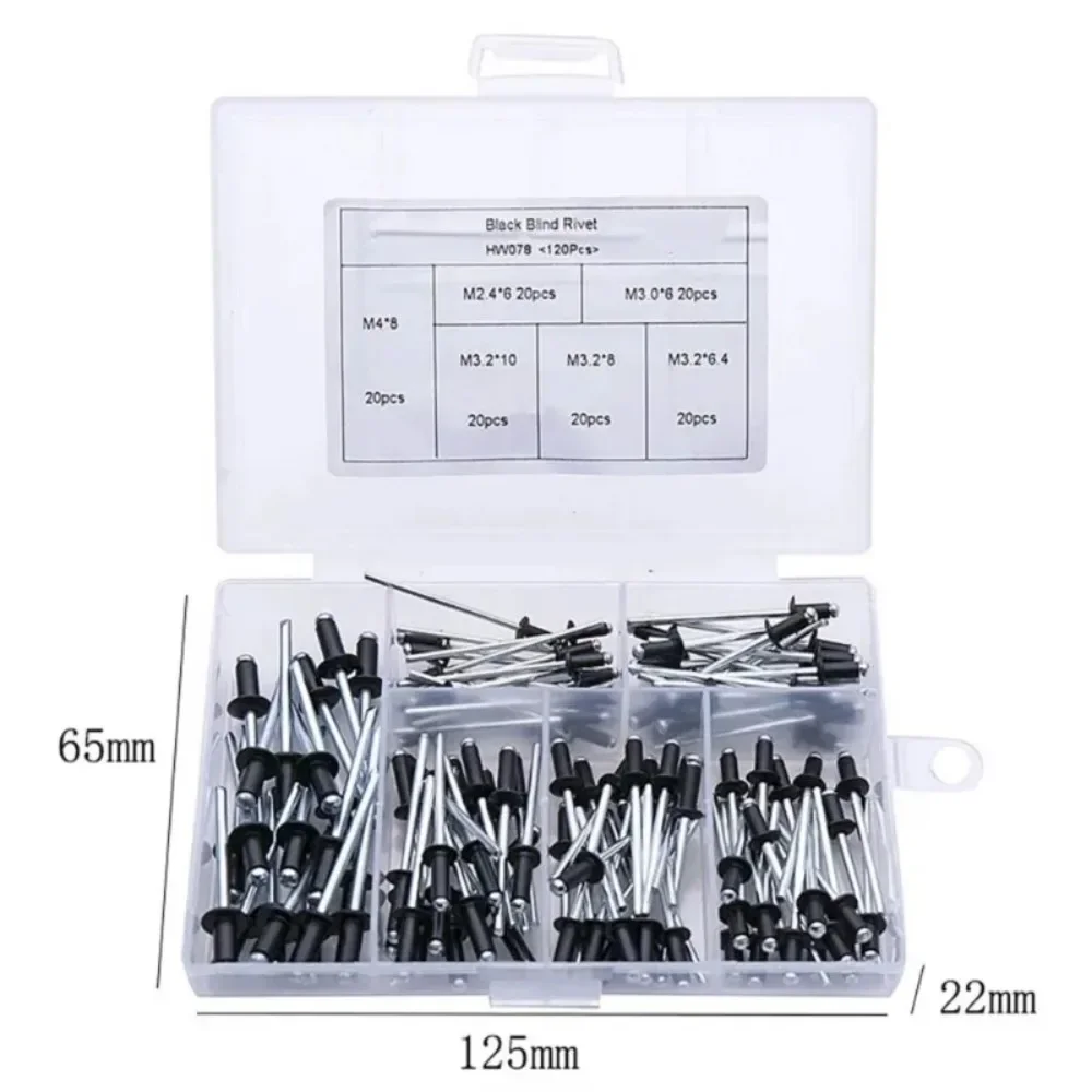 블라인드 리벳 알루미늄 M2.4-M4 돔 헤드, 블라인드 팝 리벳 모음 세트, 리벳 키트, 가구 모음 키트용 못 당기기, 120 개