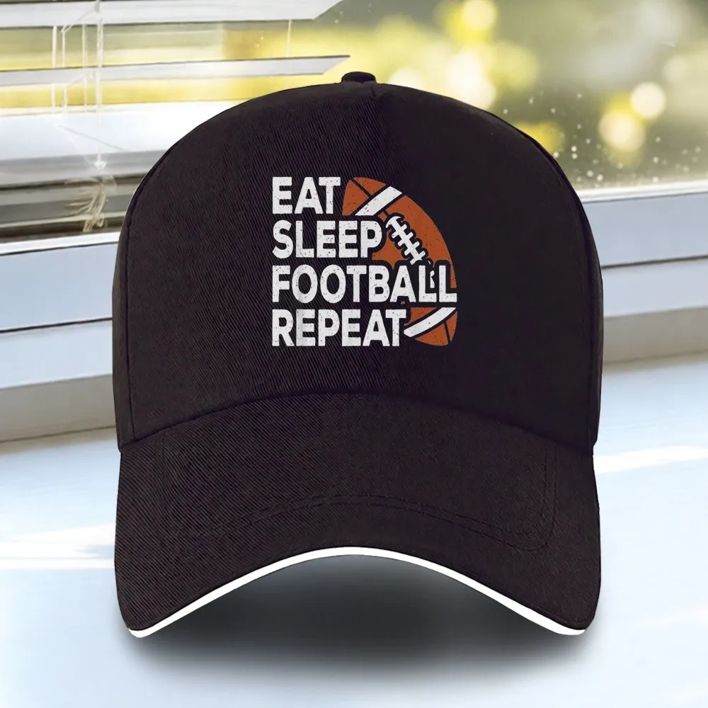 Eat Sleep Football Repeat Graphic Baseball Cap Polyester Adjustable Outdoor Sports Hat Unisex