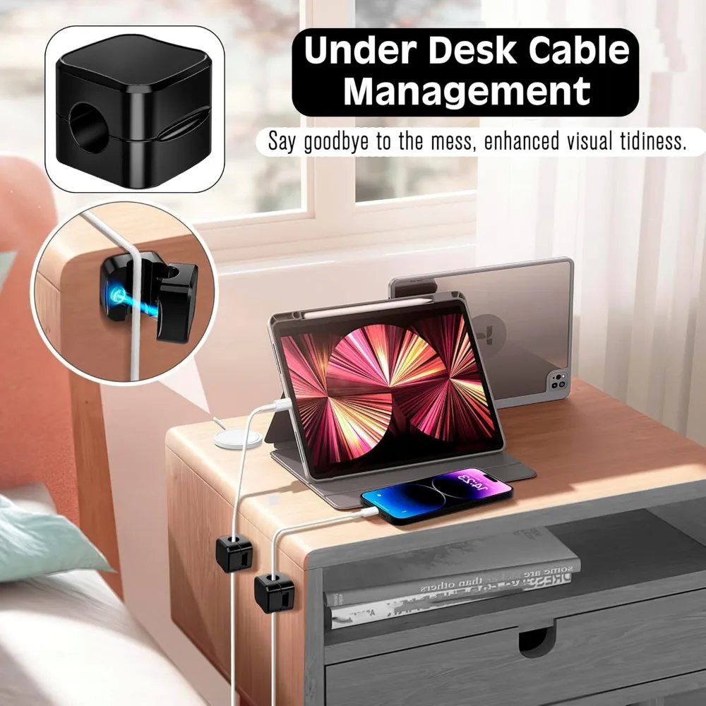 Magnetic Cable Clips for Cord Management: 12-Piece Desk, Car, Home, Office Organizer Holder view 6