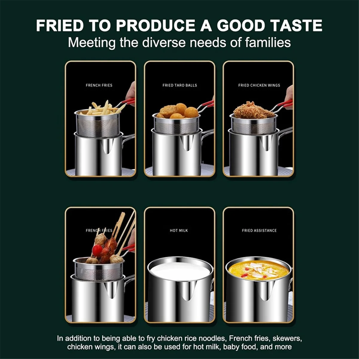 ステンレス製フライパン、バスケット付きディープフライヤー、魚、エビ、チキン、フライドポテト