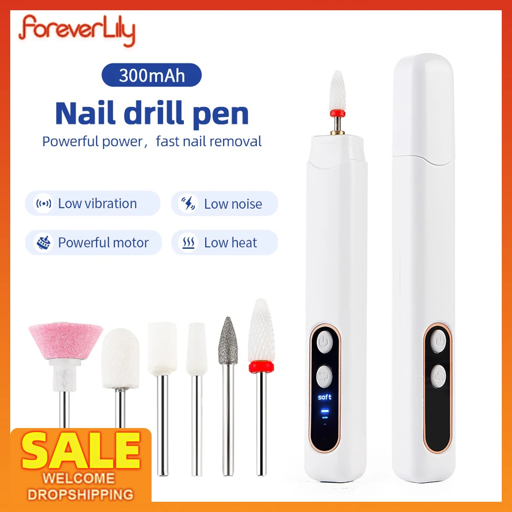 Portable Nail Drill Pen Drill Bits Rechargeable Nails Grinding Polishing Dead Skin Removal Art Sanding File Pen UV Gel Remover