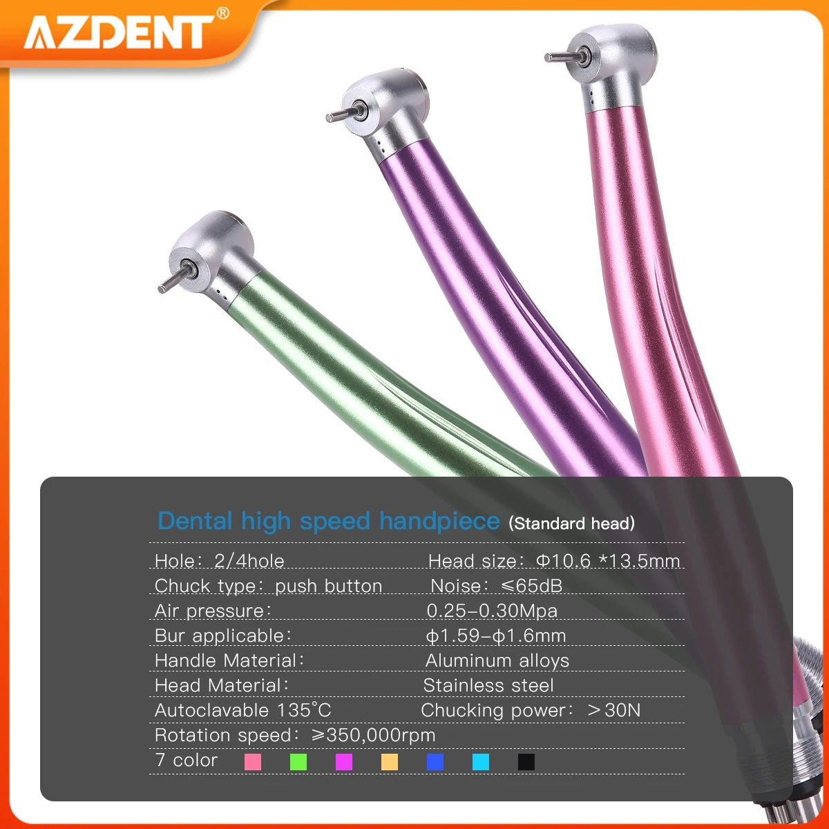 AZDENT, pieza de mano Dental de alta velocidad con 2/4 agujeros, turbina de aire, cabezal estándar, botón pulsador, cartucho de Rotor, suministros