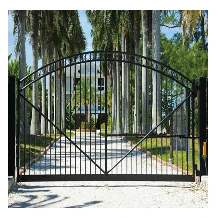 Double Swing Decorative Aluminum or Iron Gate Designs Simple  Driveway Security Fencing Trellis Gate Black