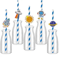 20/40pcs Outer Space Party Disposable Straw Paper Drinking Straw Astronaut Rocket Birthday Party Decoration