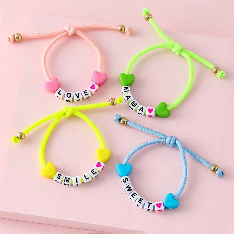 4Pcs/set Handmade Adjustable Love Words Beads Luminous Rope Bracelet for Teens Girls Friendship Party Birthday Jewelry Gift