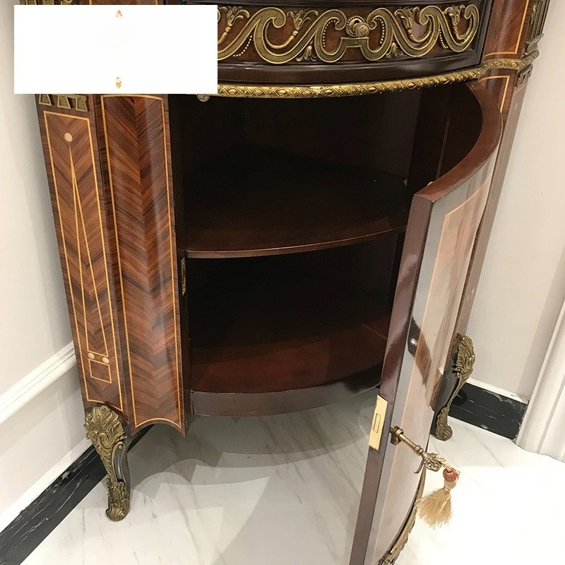 English solid wood corner cabinet villa triangle wine cabinet luxury wall cabinet shell parquet inlaid pure copper entrance