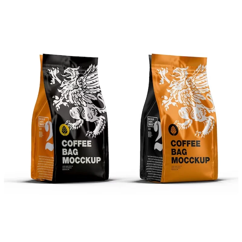 Sacos De Embalagem De Café De Folha De Alumínio, Oito lados de selagem plana inferior, Produto personalizado, 125G 500G 1Kg 250G