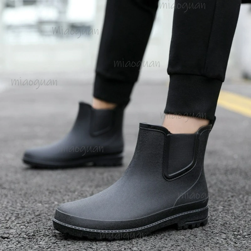 

Men's Anti Slip Warm Rain Boots Waterproof Fashion Outdoor Ankle Booties Rubber Wear-resistant Shoes Thick Platform Footwears