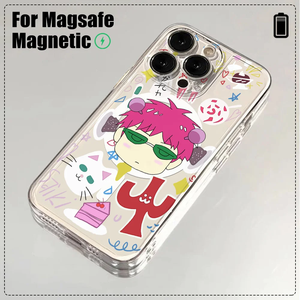 Saiki Kusuo Disaster For Magesafe Magnetic Phone Case for iPhone 16 15 14 Plus 13 12 Mini 11 Pro Max X Xs XR 8 7 SE Clear Cover