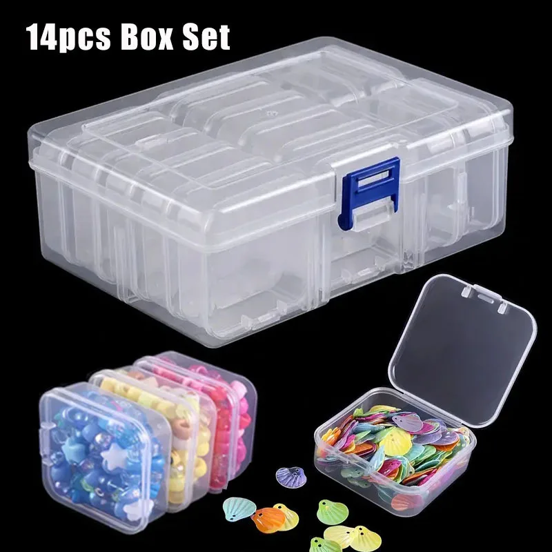 Storage Box Transparent Square Plastic Boxes 14/20 Grid DIY Nail Art Jewelry Diamond Painting Embroidery Sewing Tool Storage Box