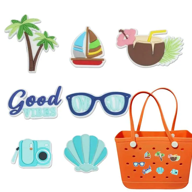 7pcs Coconut Charms For Beach Bag Accessories Handbag Decoration Rubber Beach Charm Beach Tote Bag Accessories