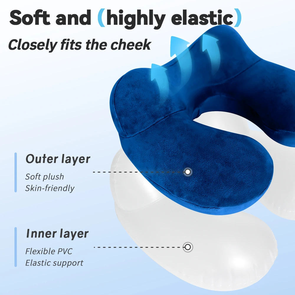 Portable Inflatable U-Shaped Pillow with Automatic Inflation for Air Travel Pressure Relief Neck Support Detachable Cover