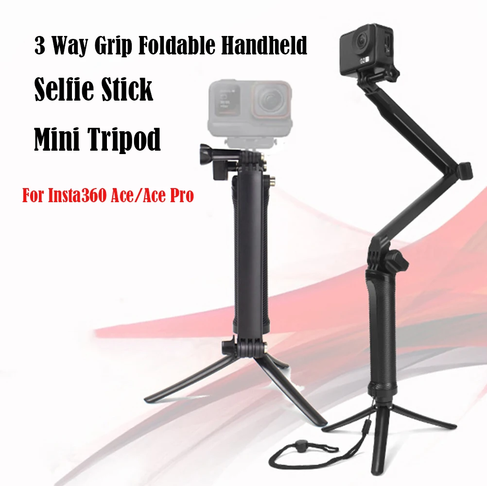 3 Way Grip Foldable Handheld Selfie Stick Mini Tripod For Insta360 Ace Pro GoPro 12 11 DJI Action 4 3 Action Camera Accessories